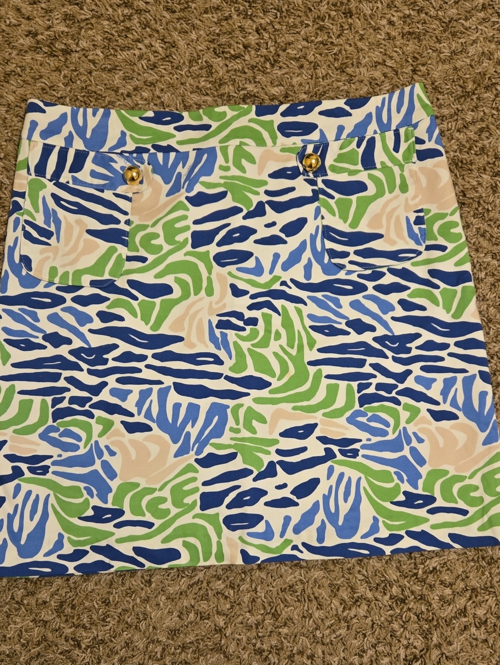 Melly M Blue, Green & Cream Abstract Print Mini Skirt